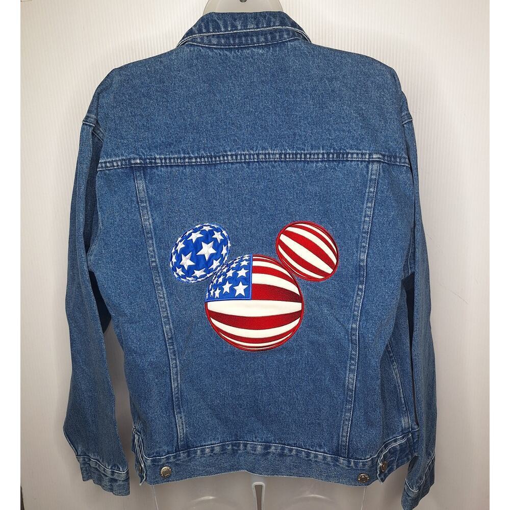 Vintage Y2K Oversized Disney Denim Jacket American Flag Mickey Mouse Ears Small